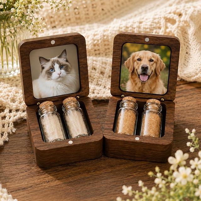 Foto 5 de 7 de HERSTL Recuerdo Personalizado con Pelo De Mascota Grabado, Caja Conmemorativa De Nogal Hecha A Mano