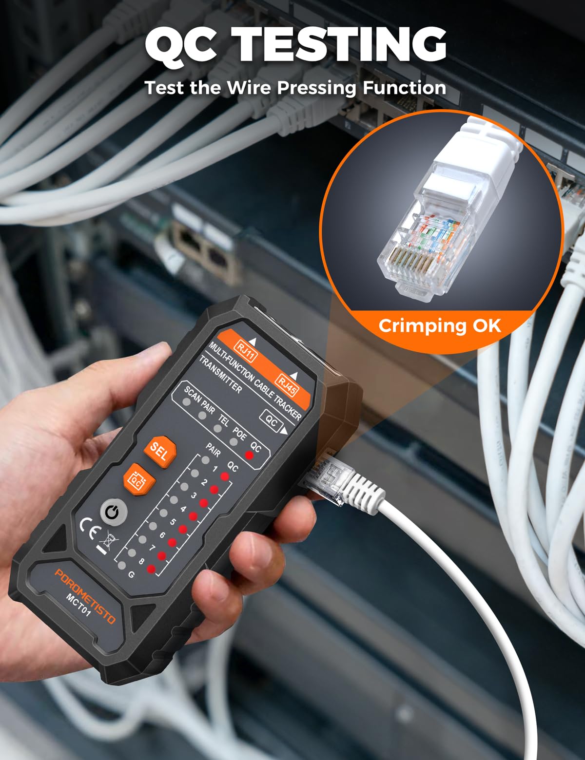 MCT01 All-in-One Netzwerktester, Kabeltester für RJ45/RJ11 mit Anti-Interferenz Line Finder, POE Test, NCV, Durchgangsprüfung & Crimpkontrolle