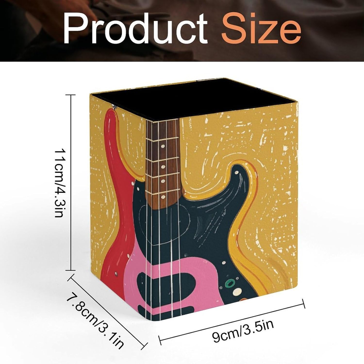 Square Guitar Bass Music Pen Holder for Home Office Studio image 2
