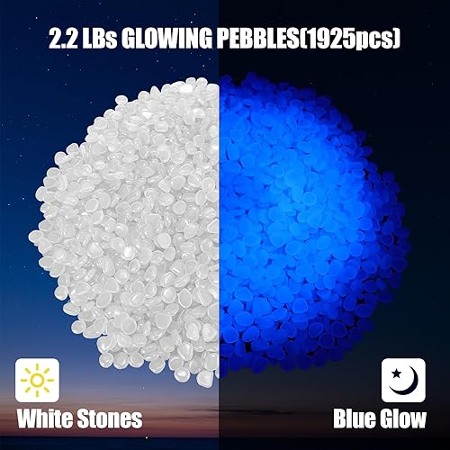 Vista 2 de Sasylvia 1925 piedras que brillan en la oscuridad, piedras brillantes brillantes para pecera, mini piedras decorativas de jardín para acuario al