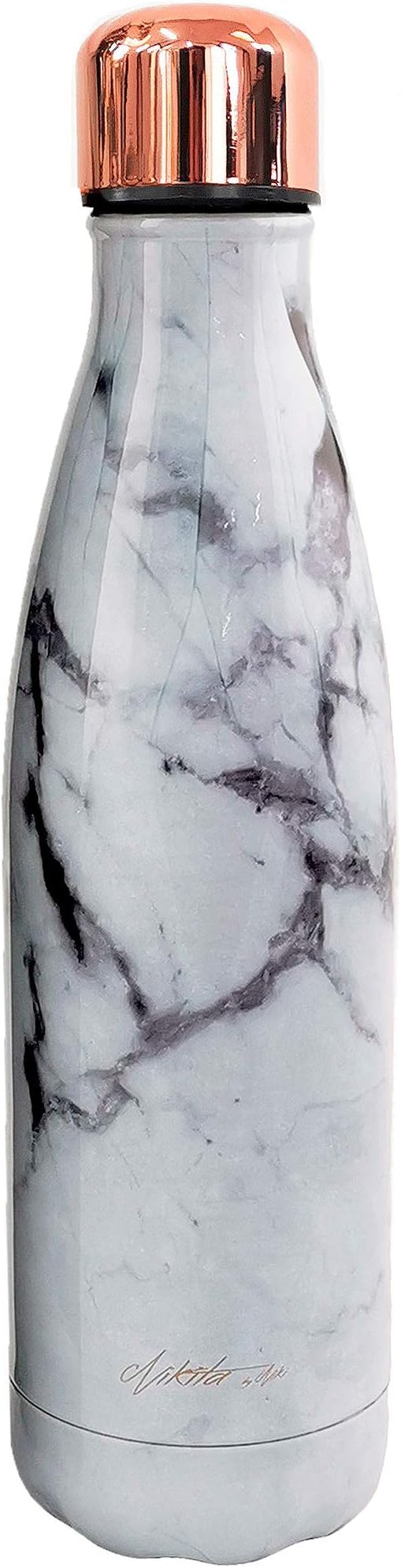NIKITA Metal Water Bottle - Marble Water Bottles with Rose Gold Lid - Insulated, Reusable Stainless Steel Drinks Bottle - Keeps Beverages Cold or Hot - Adults or Kids - BPA Free - 500ml (White)