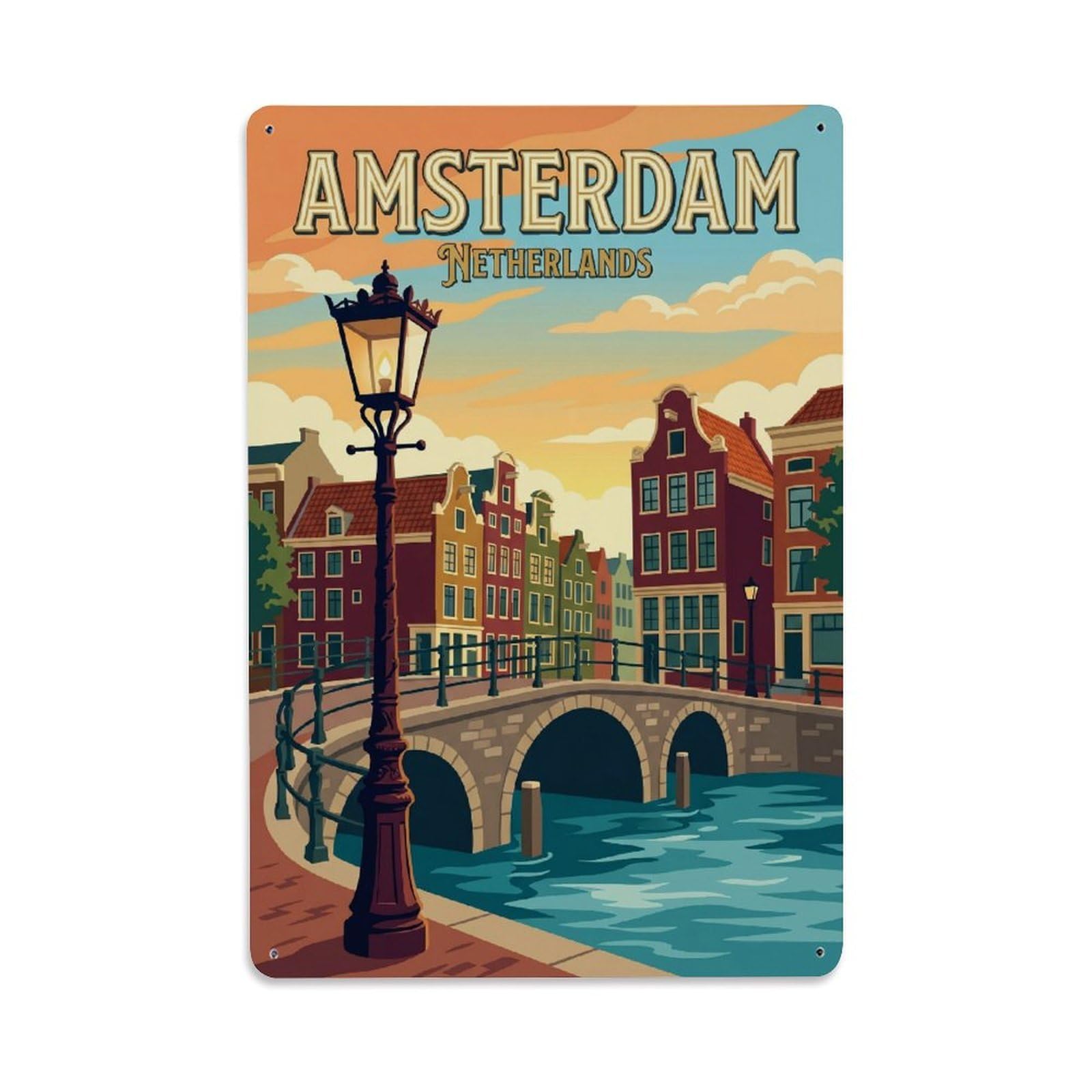 Vintage Travel Lamppost Netherlands Vintage Metal Tin Sign