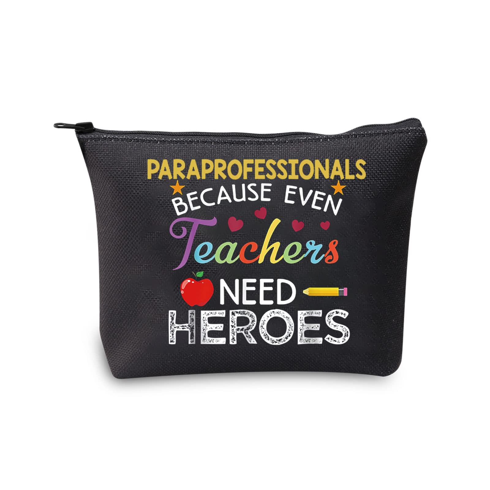 MBMSO Paraprofessional Makeup Bag - Because Even Teachers Need Heroes - Appreciation Gift for Paraeducators and Teaching Assistants (Black)