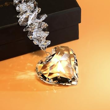 Shario 45mm Clear Glass Heart Crystal Ball Prism Pendant, Suncatcher for Windows, Outdoor Garden Hanging Decor, Gifts for Women, Mom