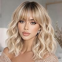 Vista 11 de AISI HAIR Peluca Bob Sintética Rizada y Ondulada Marrón Natural con Flequillo para Mujeres, 21-23 Pulgadas