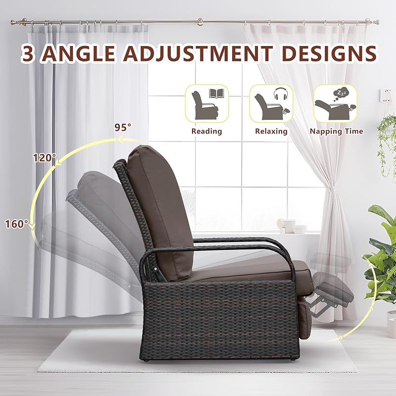 ATR ART TO REAL Outdoor Recliner, Outdoor Wicker Recliner Chair with 5.5'' Thickness Cushions, Automatic Adjustable Rattan Patio Chaise Lounge Chairs, Aluminum Frame, Anti-UV and Rustless (Dark Brown) image 3