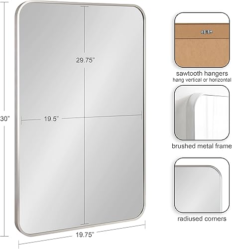 Miniatura 2 de Kate and Laurel Zayda Radius - Espejo rectangular de pared, 20 x 30 pulgadas, plateado, espejo rectangular minimalista con marco de metal con