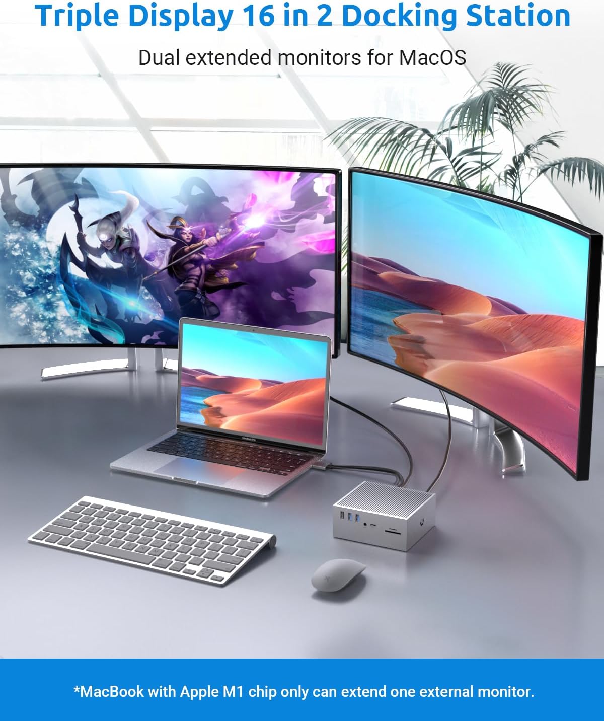 USB C Hub, 16 in 2 Docking Station- Dual 4K HDMI, 6 USB, VGA, RJ45, SD/TF Card Reader - Triple Display for MacOS with Thunderbolt 3 (Not for M1)