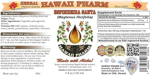 Miniatura 2 de Espinheira Santa, Cancerosa (Maytenus Ilicifolia) Extracto líquido de hojas secas con tintura, Espinheira Santa, suplemento de hierbas de 64 onzas