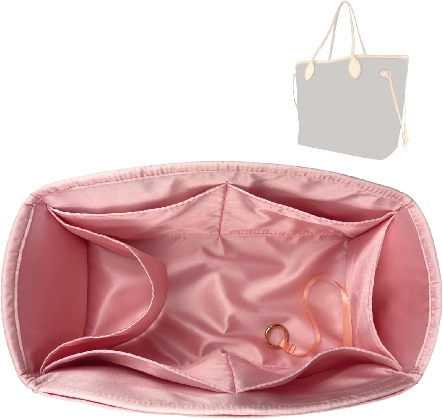 Divitize Premium Purse Organizer compatible with Lv Neverfull Bag Organizer - Handmade Silk Purse Insert with Gold Zipper, Perfect Fit for PM/MM/GM Tote (Hot Magenta, For Neverf. MM)
