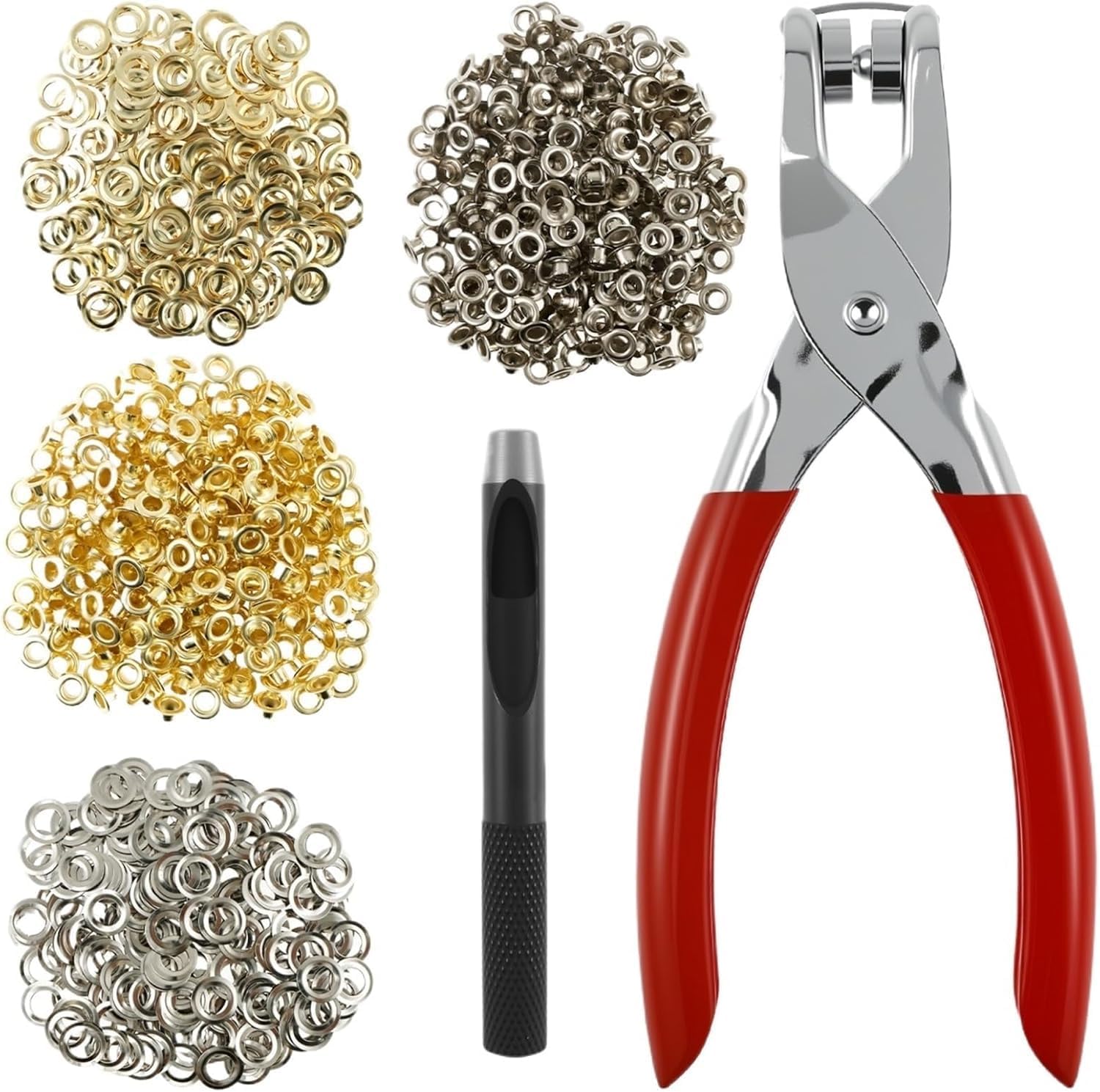 Metal Eyelets Grommets,6mm Grommet Tool Kit with Washer for PU Leathercraft Shoes Clothing Belt DIY Decor Accessory for Leather/Belt/Shoes/Crafts(Silver 1200pcs)