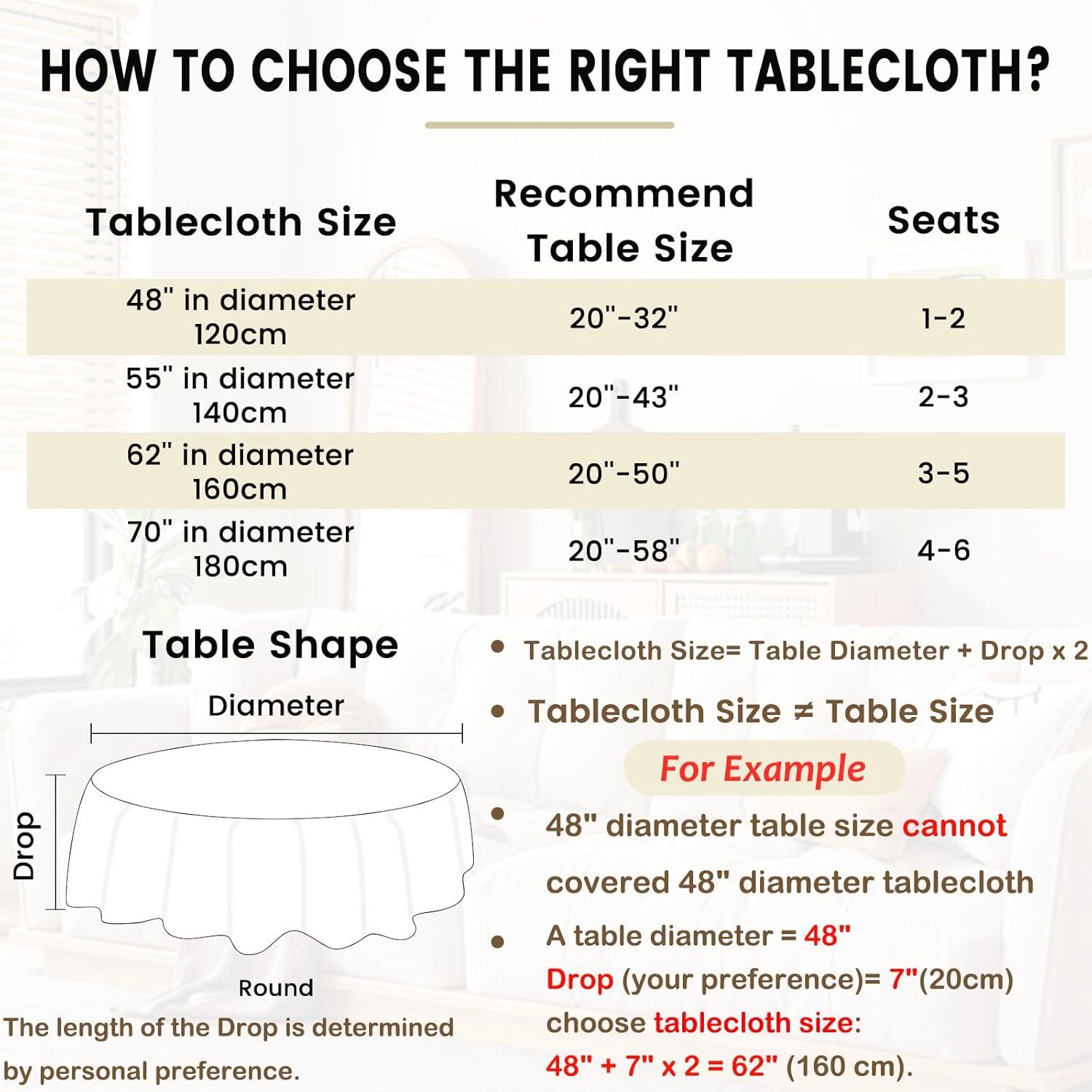 Heavy Weight Round Tablecloth, Decorative Solid Color Table Cover, Cotton Linen Table Cloth for Kitchen Dining Home Tabletop Decoration, Cream, Round - 70"