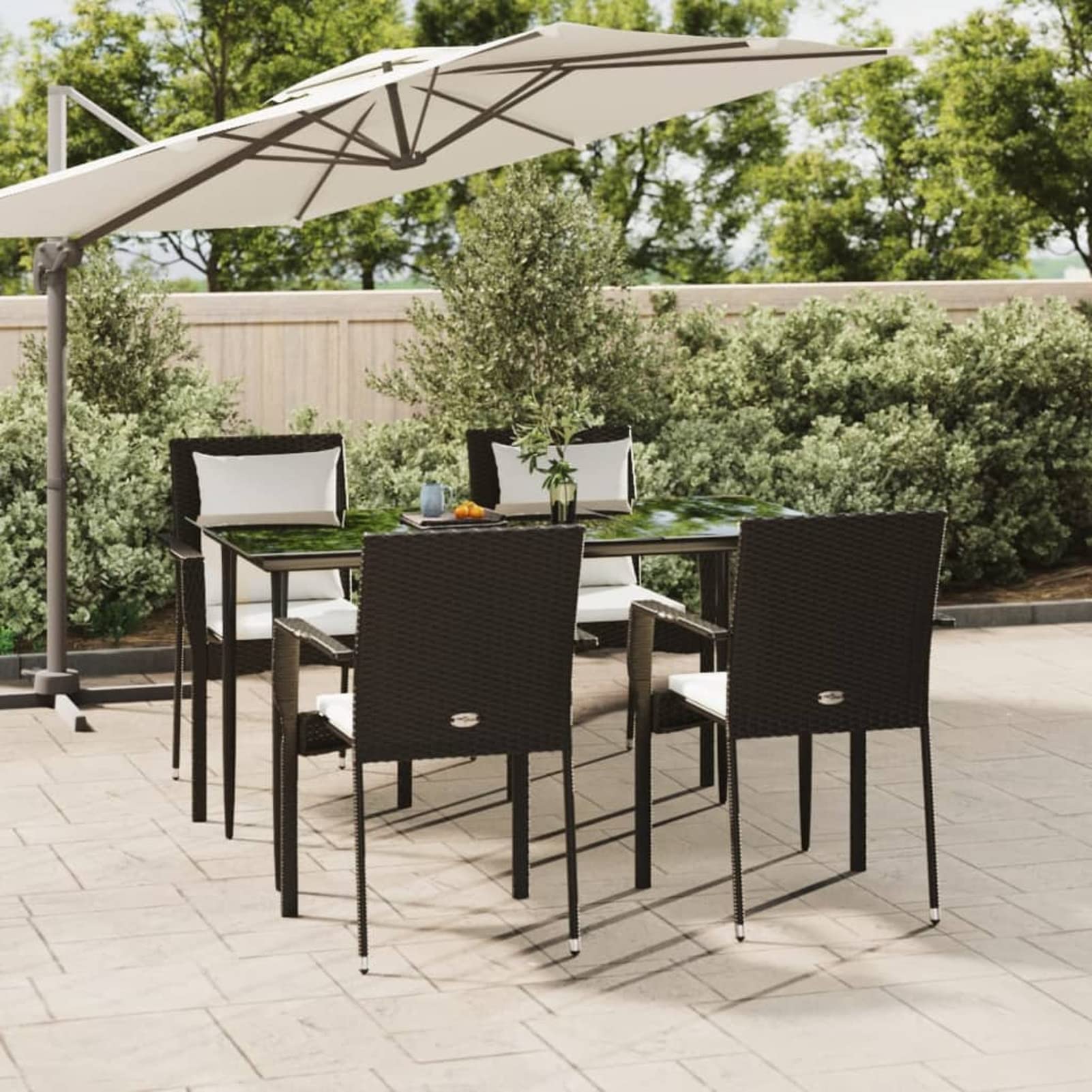 3185097 Set da Pranzo da Giardino 5 pz Nero con Cuscini in Polyrattan Testata in Legno,Testata Letto Matrimoniale Muebles Dormitorio Spalliera Letto Testiere per Letto Matrimoniale