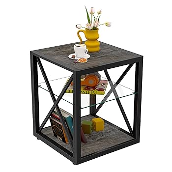 モダンサイドテーブル 寝室・リビング用 強化ガラス天板×ウッド調MDF モダンサイドテーブル 寝室・リビング用 強化ガラス天板×ウッド調MDF