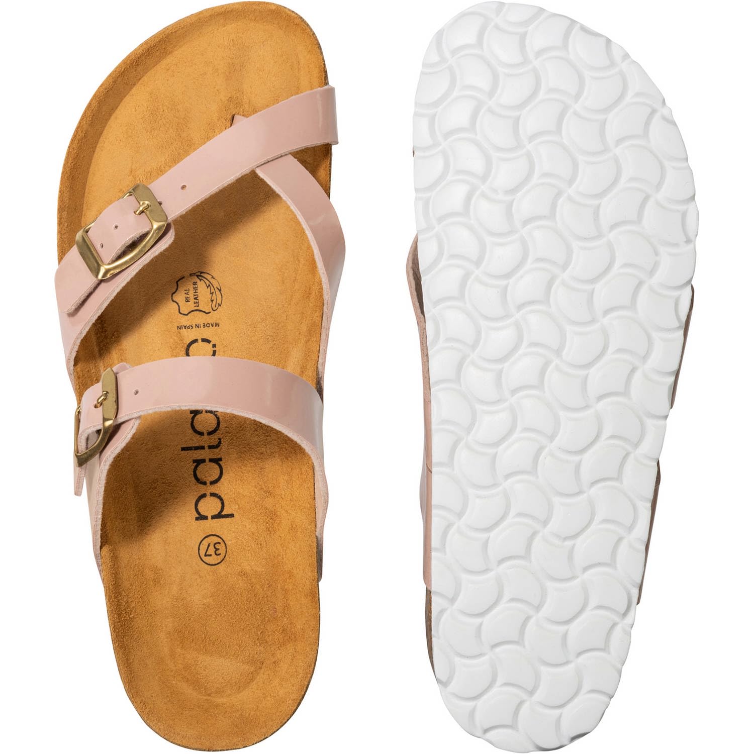 Palado Damen Pantoletten Cres Lack – Sandalen Made in Spain - elegante Hausschuhe mit dampfendem Kork-Fußbett - modische Sommerschuhe