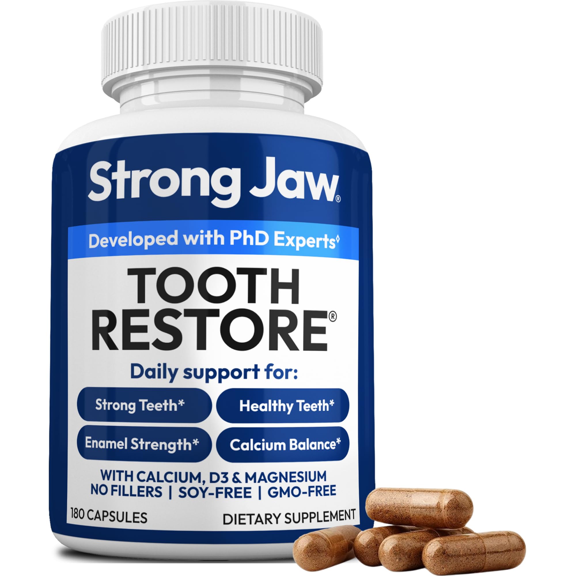 Tooth Restore for Adults with Remineralizing Gum Support 180 Capsules Made in USA - Teeth Vitamins for Strong Teeth Bone Health Supplement Calcium VitaminD3 Hydroxyapatite Enamel Repair