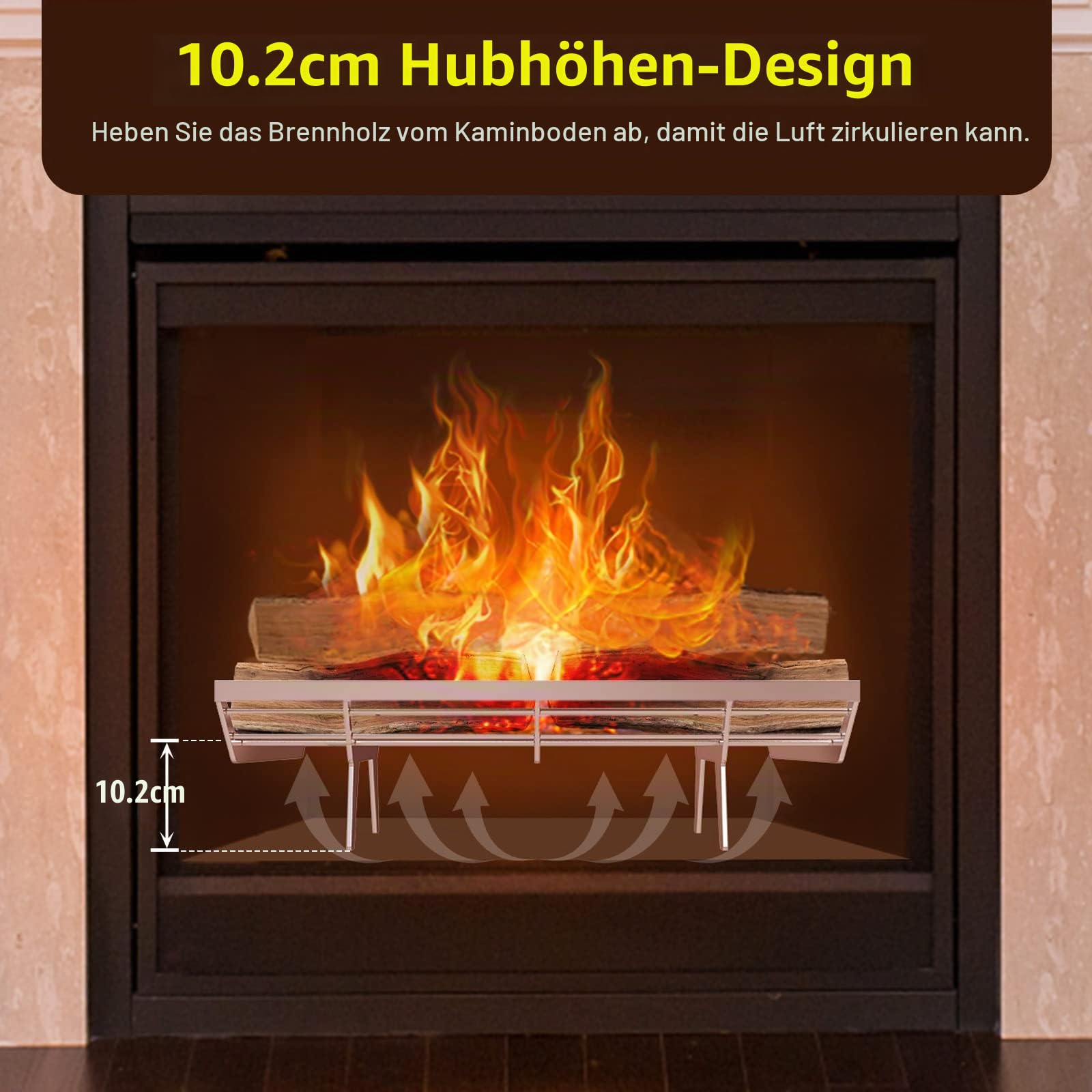 BeneLabel Kaminrost Schwerlast, Groß Kamin Feuerrost Holzwiegen Offenes Feuer Gitterrost Edelstahl Brennholz Kaminscheit Kohlerost für Innen Außen Brennen Ofen, 61 x 38 x 17cm/4 Beine