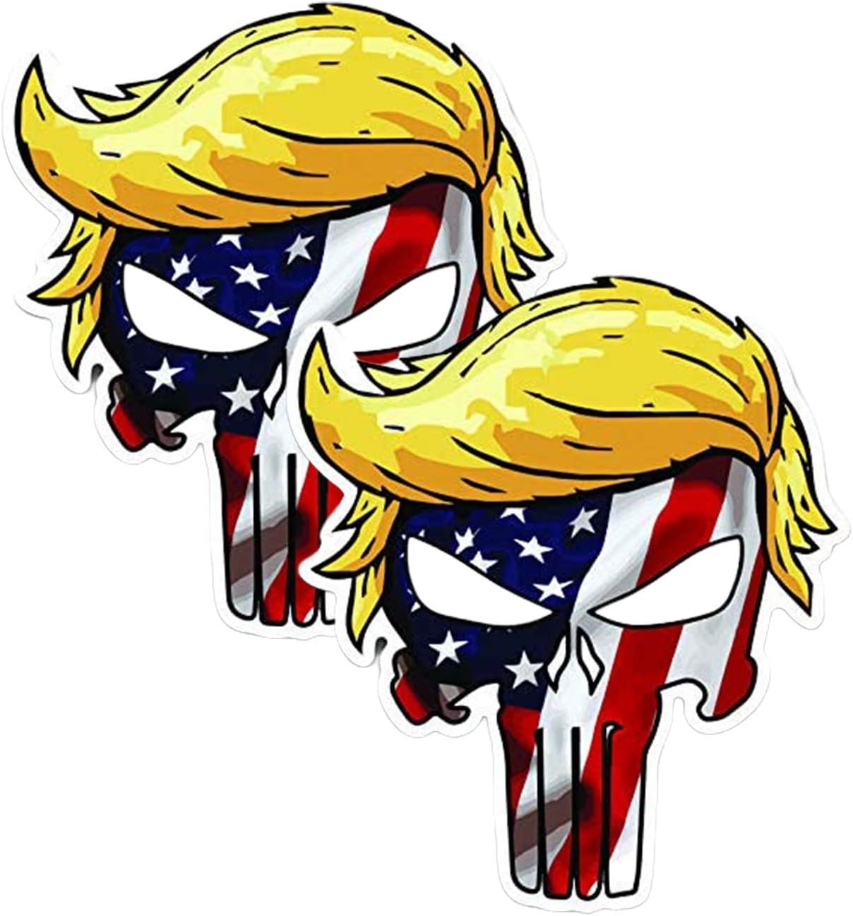 WSQ Trumpisher Trump Skull American Flag Vinyl Sticker Decal (2 Pack) - 4x4 Inches - for Car Truck SUV Van Window Bumper Wall Laptop Tablet Cup Tumbler and Any Smooth Surface