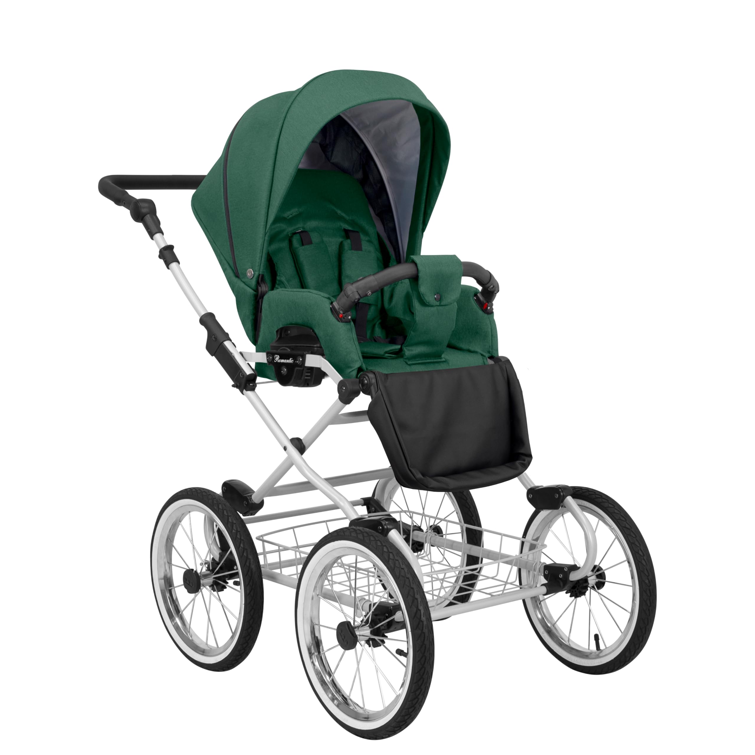 Poussette landau bébé 3 en 1 et 2 en 1 nacelle siège-auto bébé Kunert ROMANTIC retro 3en1 et 2en1 pousette 3 in 1 et 2 in 1 (vert- cadre gris, 3en1 Cosmo)