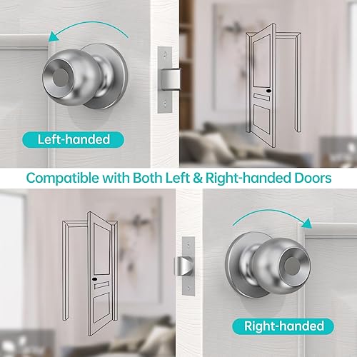 Miniatura 8 de hornbill Juego de manijas de puerta sin llave Perillas de puerta de paso sin bloqueo para puerta delantera, manija de puerta de paso redonda