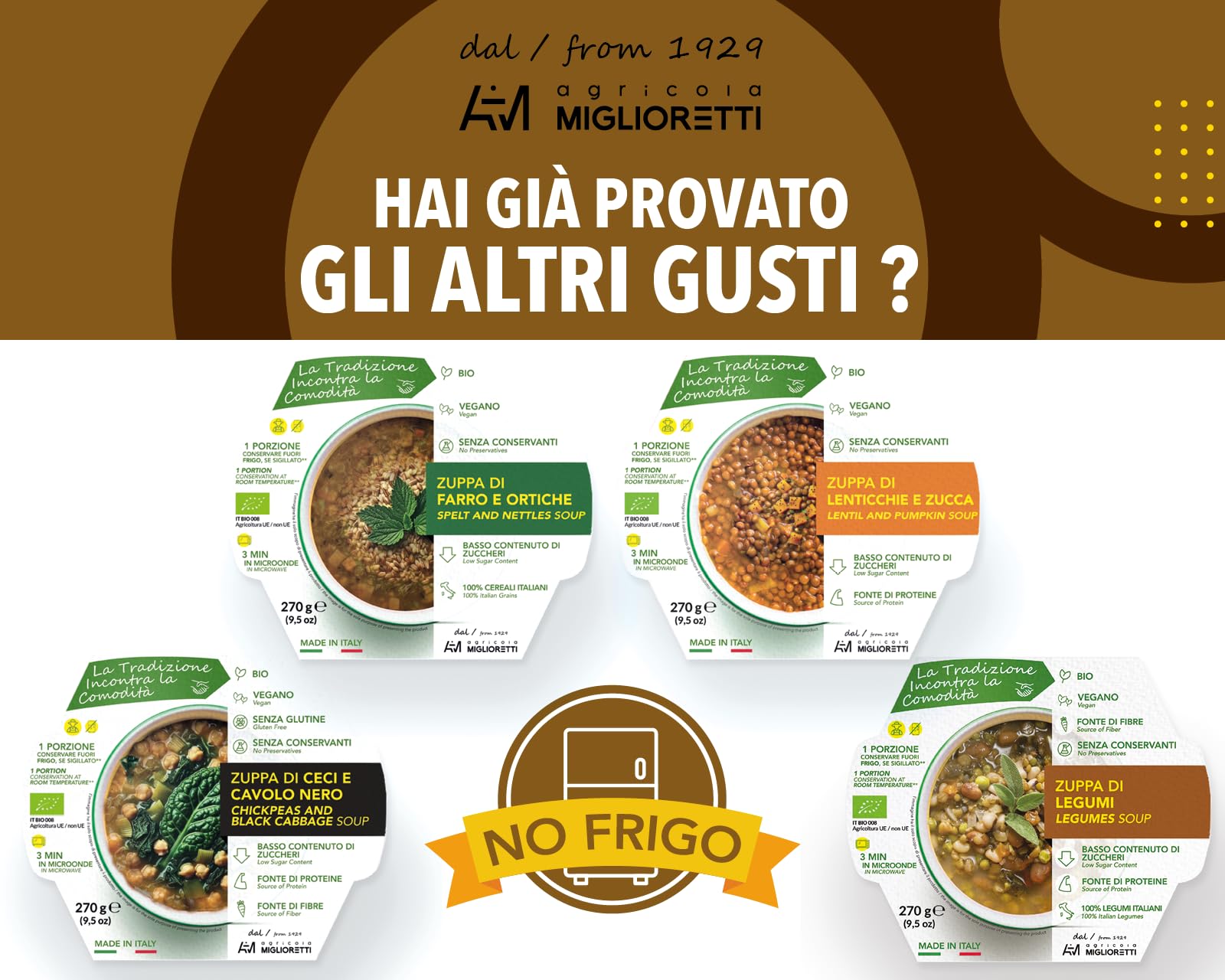 Agricola Miglioretti Zuppa Biologica di Ceci e Cavolo Nero Pronta in 3 Minuti - Vegana, Senza Glutine e Senza Conservanti per un Pasto Sano e Delizioso - 6 porzioni