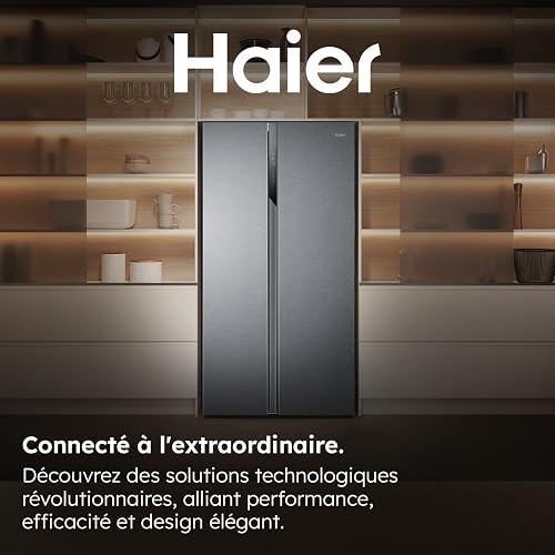 Haier - Réfrigérateur Américain - 2 Portes - Classe Énergétique E - Technologie Total No Frost Multi Air Flow - Inox - 337L + 191L (Congélateur) - 177,5 x 90,8 x 64,7 cm - Modèle HSR3918ENPG - 6