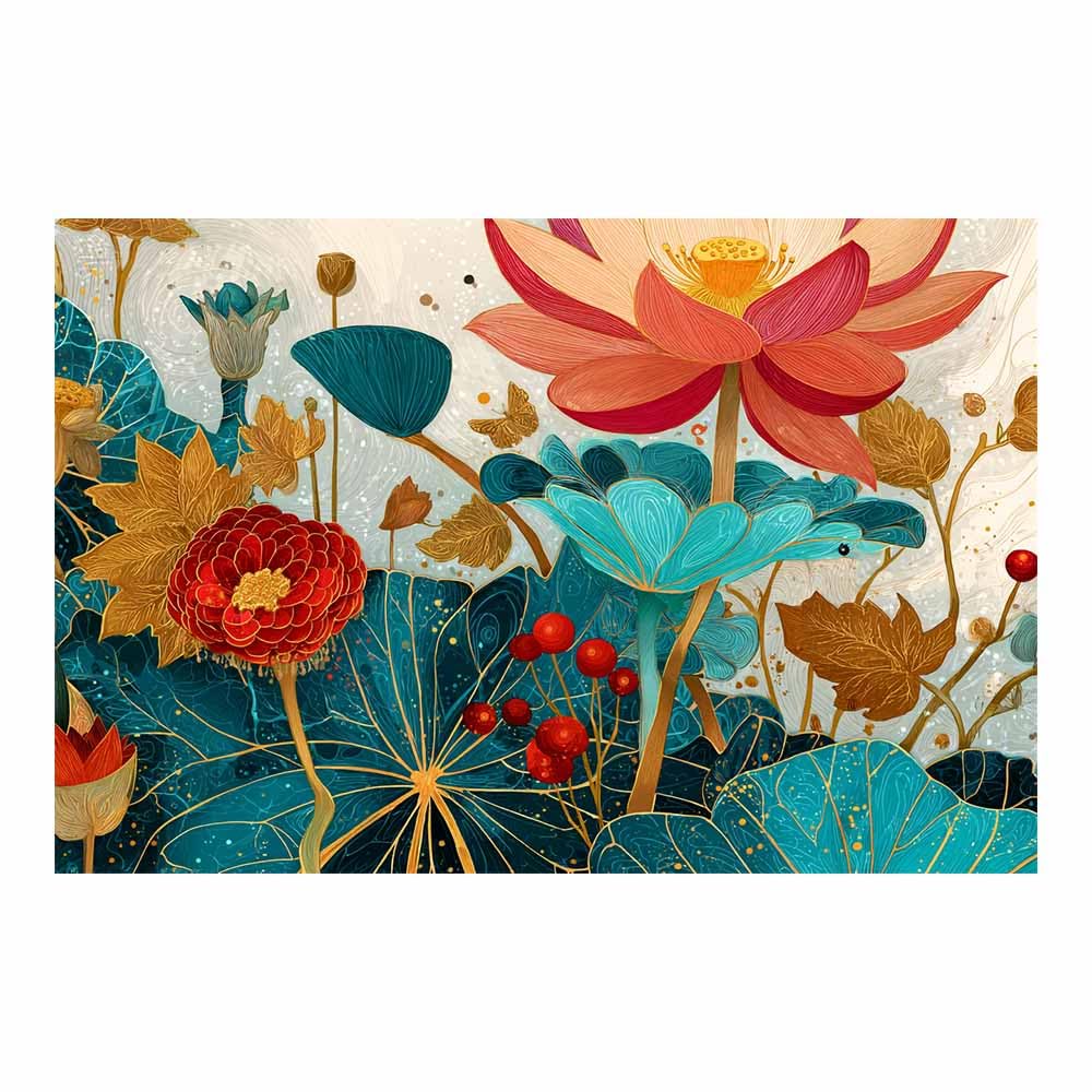 Hoqiu Multicolor Nature Wall Art Colorful Lotuses Painting Pictures, Print Canvas Poster Decor For Living Room, Bathroom Canvas Art, For Bedroom Home Decoration.(Multicolor)-80X120cm Unframed