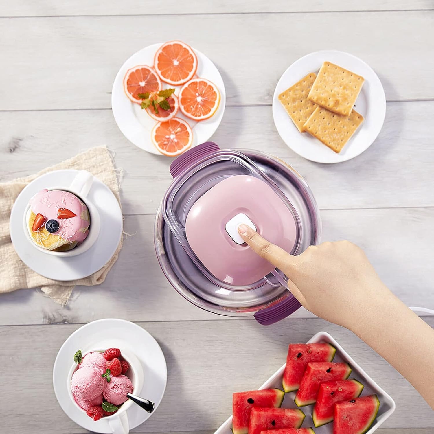 Home Ice Cream Maker Machine Portable Cone Ice Cream Machine Frozen Yoghurt Machine Triple Freezing System Simple Operation for Make Delicious Ice Cream