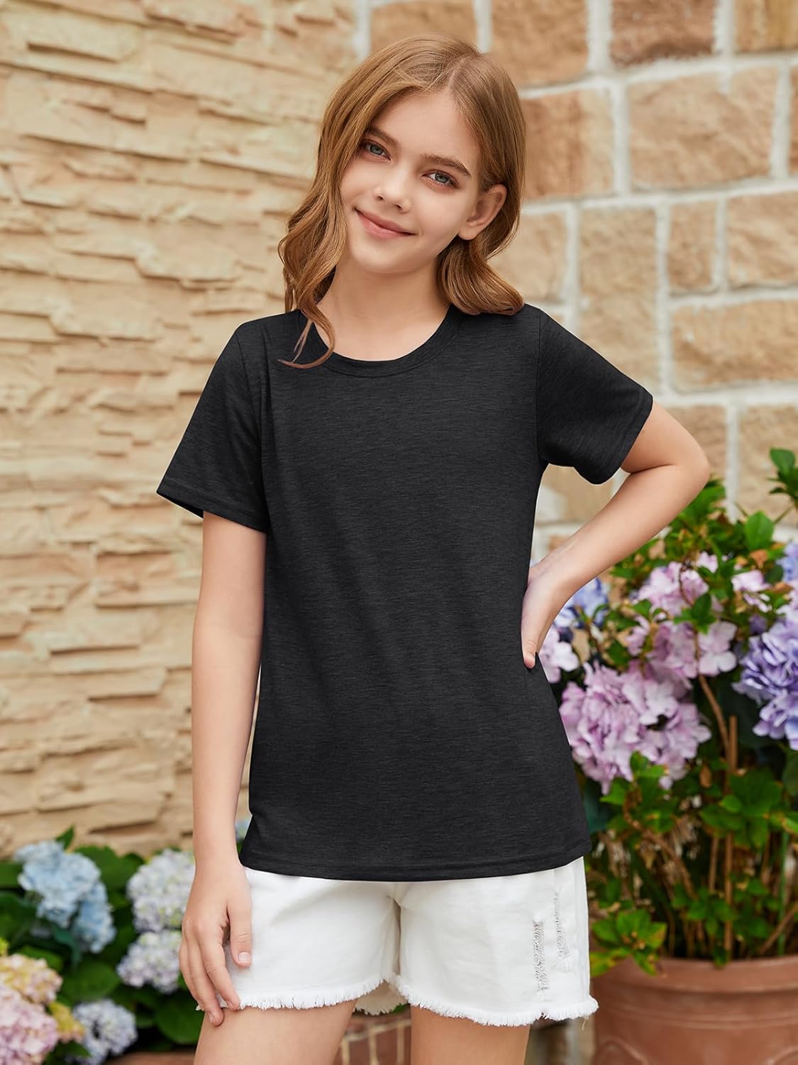 ZDC Girls Short Sleeve Shirts Kids Crewneck Soft T-Shirts Summer Tees 5-14 Years - Image 3