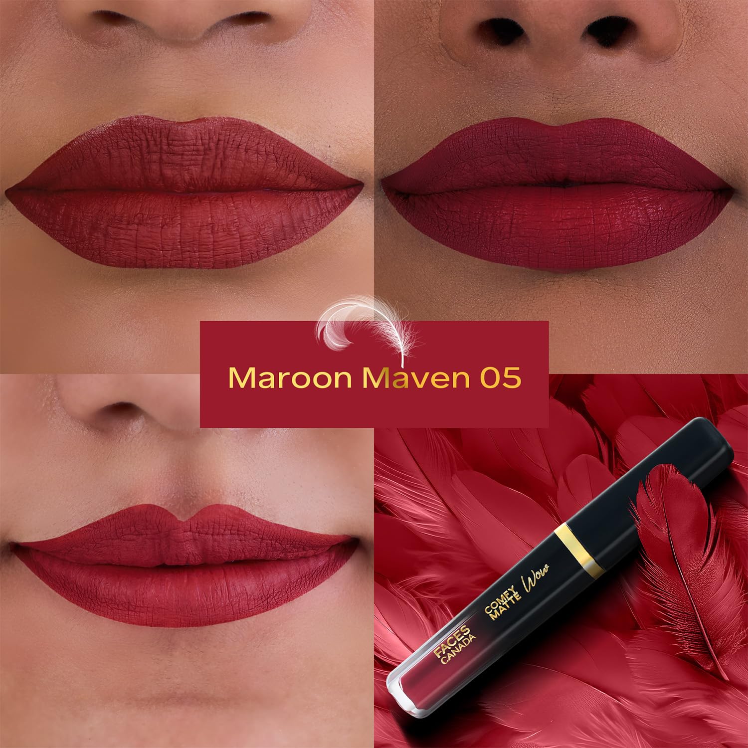 FACESCANADA Comfy Matte Wow Liquid Lipstick Maroon Maven 05 3.8ml | One Swipe Application | Highly Pigmented | Comfortable Wear | Glides Smoothly | Long Lasting | Transferproof 1
