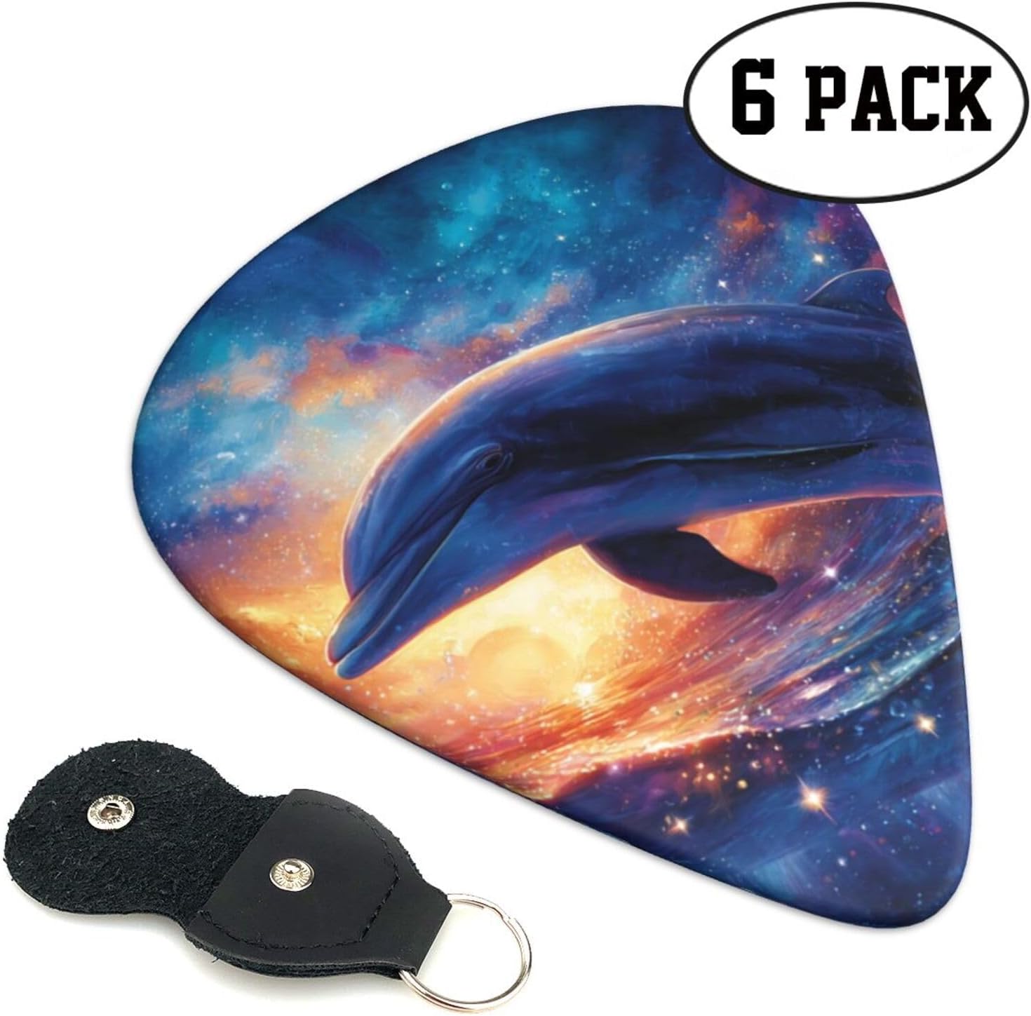 Guitar Picks 12 Pcs Guitars Plectrums with Storage Box 3 Different Thickness Colorful Starry Sky Ocean Dolphin Guitar Picks Accessories Bass Pick for Electric Ukulele 0.46mm, 0.96mm, 0.71mm image 5