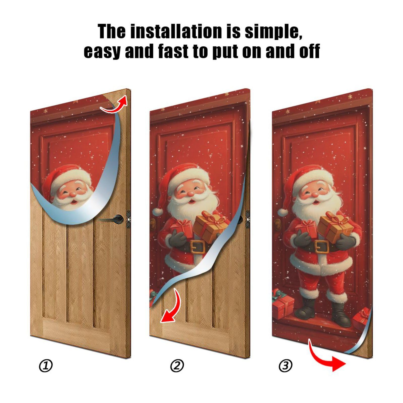 FLildon Christmas Coming Santa Claus Door Cover Decoration, Party Accessory Porch Decor for Festive Ornament Room Door Covers 32 x 79 Inch