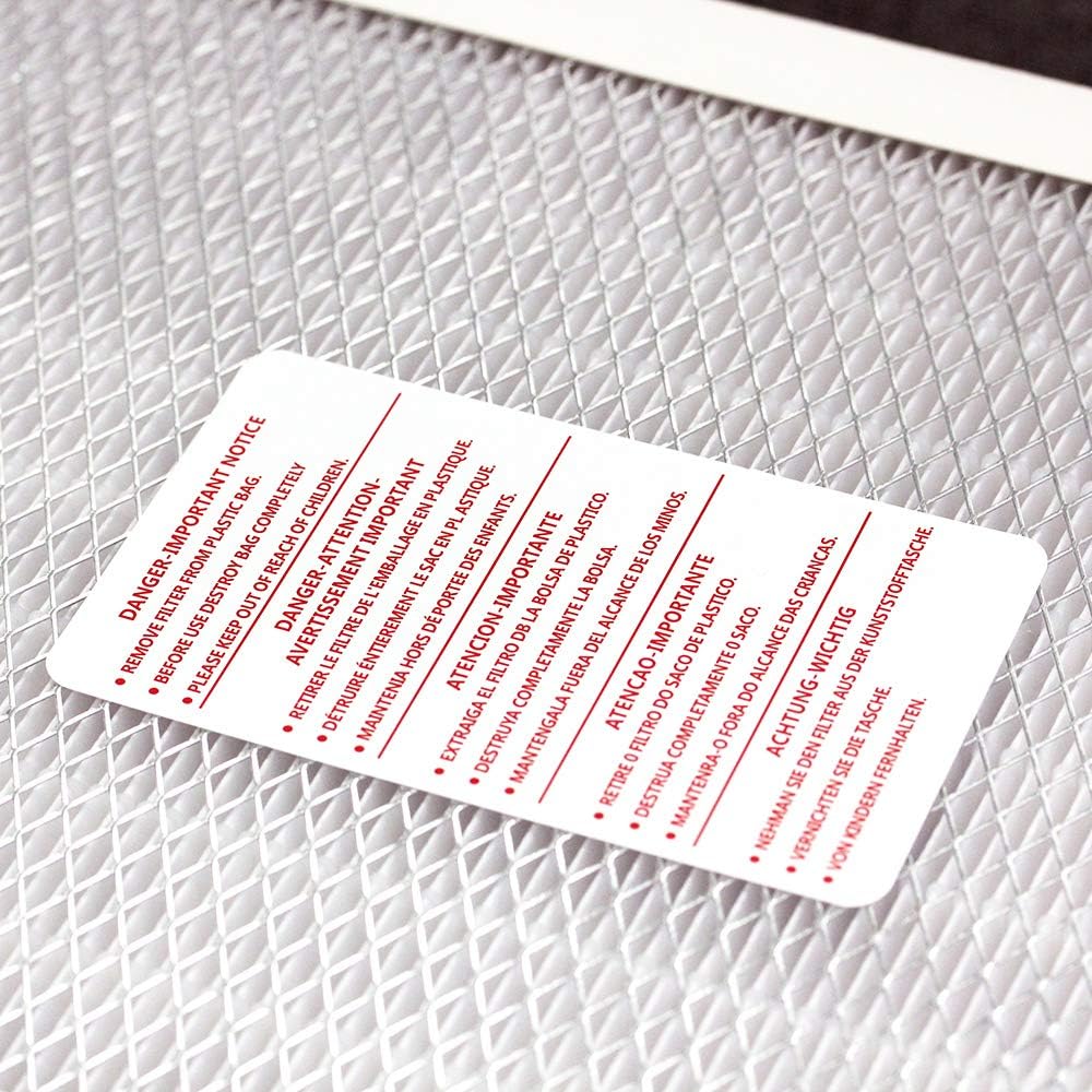 Safety warning card included with the filter