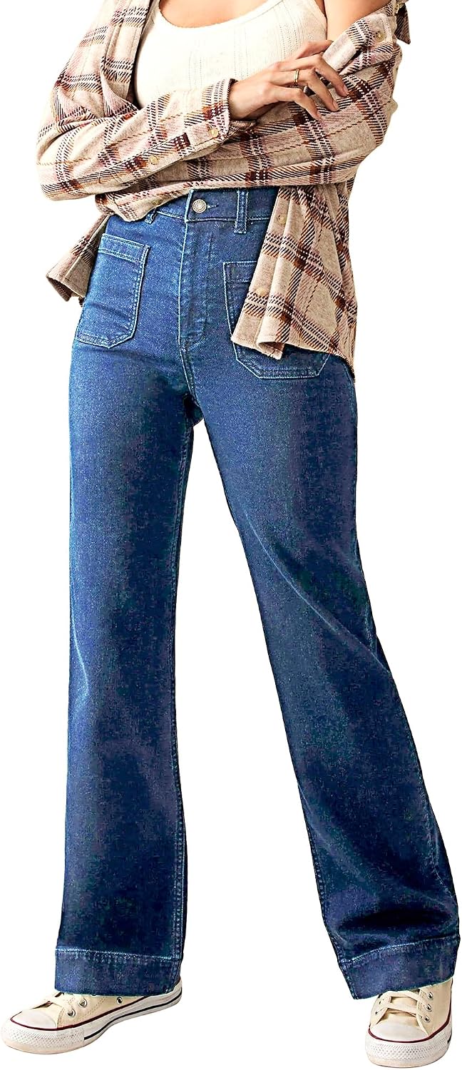 Women’s High Waisted Straight Leg Jeans Stretchy Wide Leg Denim Pants with Front Pockets 2024 Trendy