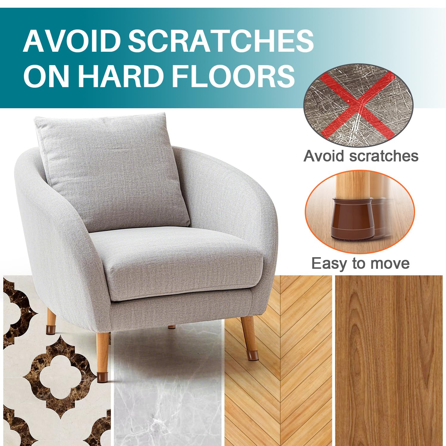 24-Pack Chair Leg Floor Protectors - Silicone Cups For Hardwood Floors & Carpets, Transparent Brown