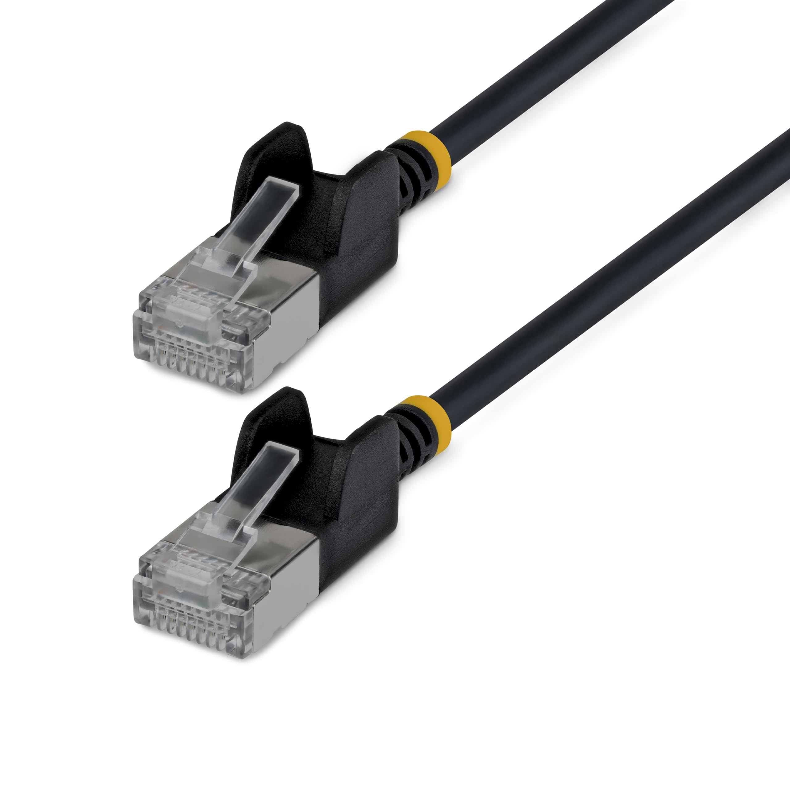 StarTech Cavo Ethernet Cat6A Ultra Slim Nero 30cm, Snagless, FTP, Rame Puro, Patch di Rete RJ45 Ultra Sottile 34 AWG, Testati Singolarmente, Confezione da 10