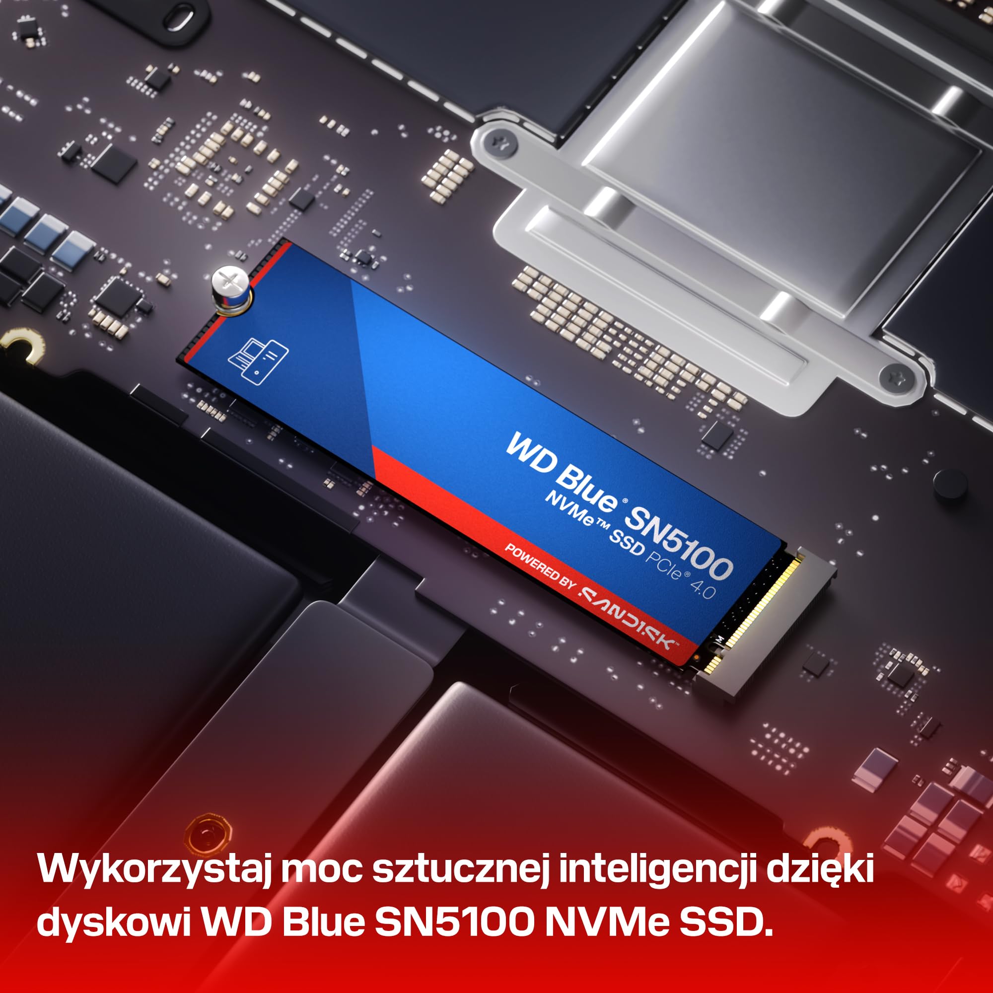 WD Blue SN5100 1 TB NVMe SSD (odczyt do 7 100 MB/s, M.2 2280, PCIe Gen 4.0, nCache 4.0, technologia Sandisk 3D CBA NAND, oprogramowanie do migracji danych Acronis True Image)
