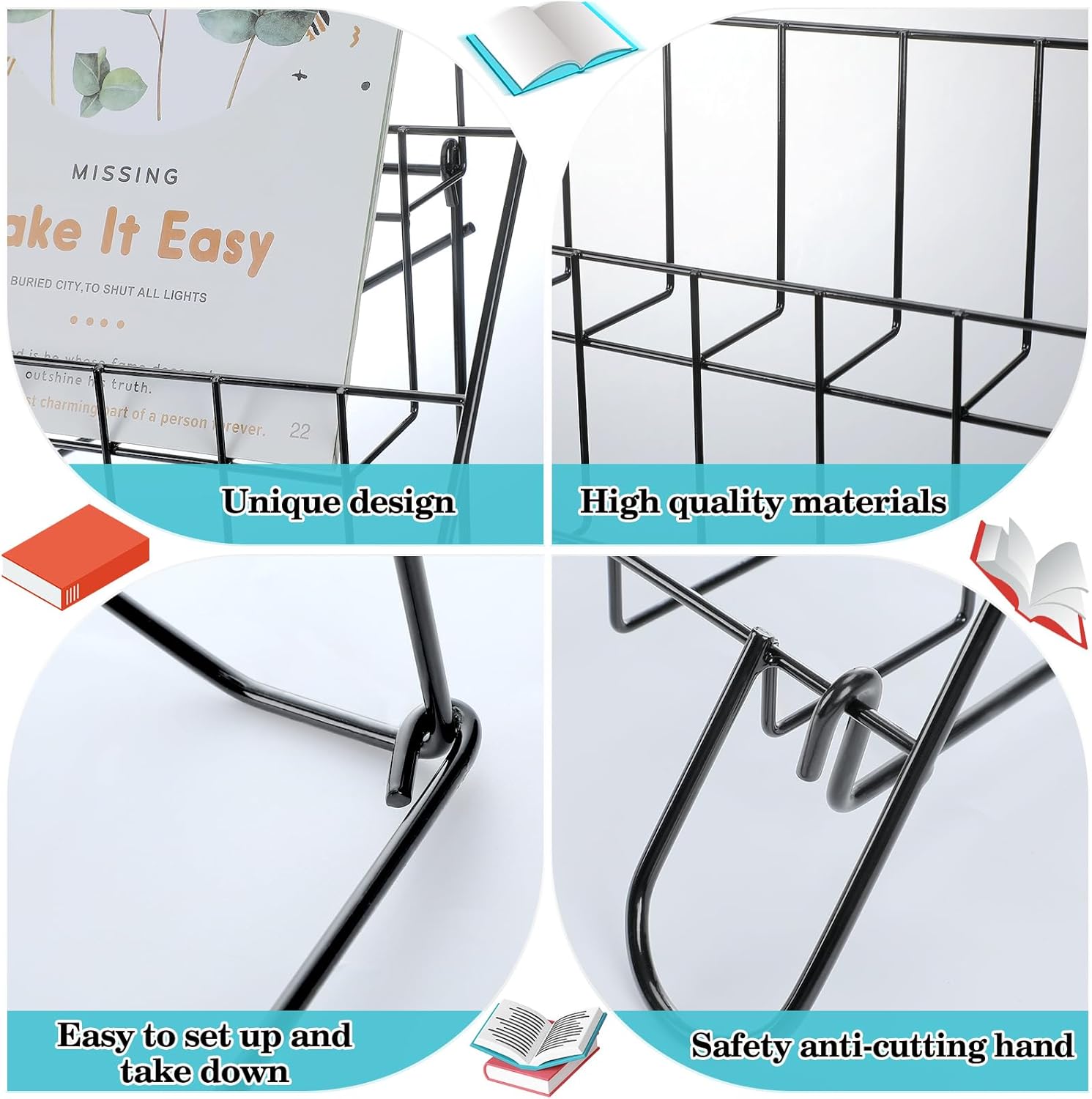 Gejoy 6 Tiered Book Display Rack Wire CD Display Rack Book SigningTabletop Magazine Countertop Holder Retail Literature Brochures Holder(Black)