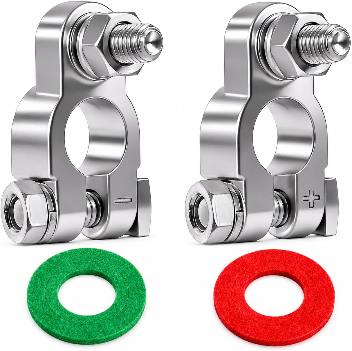 Battery Terminal Connectors,Military Spec Positive Negative Heavy Duty Battery Terminals with 2 Anti Corrosion Washers for Cars,Trucks,Marine etc(4PCS)