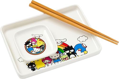 Miniatura 15 de Silver Buffalo Sanrio Hello Kitty - Juego de sushi de cerámica con lazo rojo y blanco con plato de salsa y palillos a juego