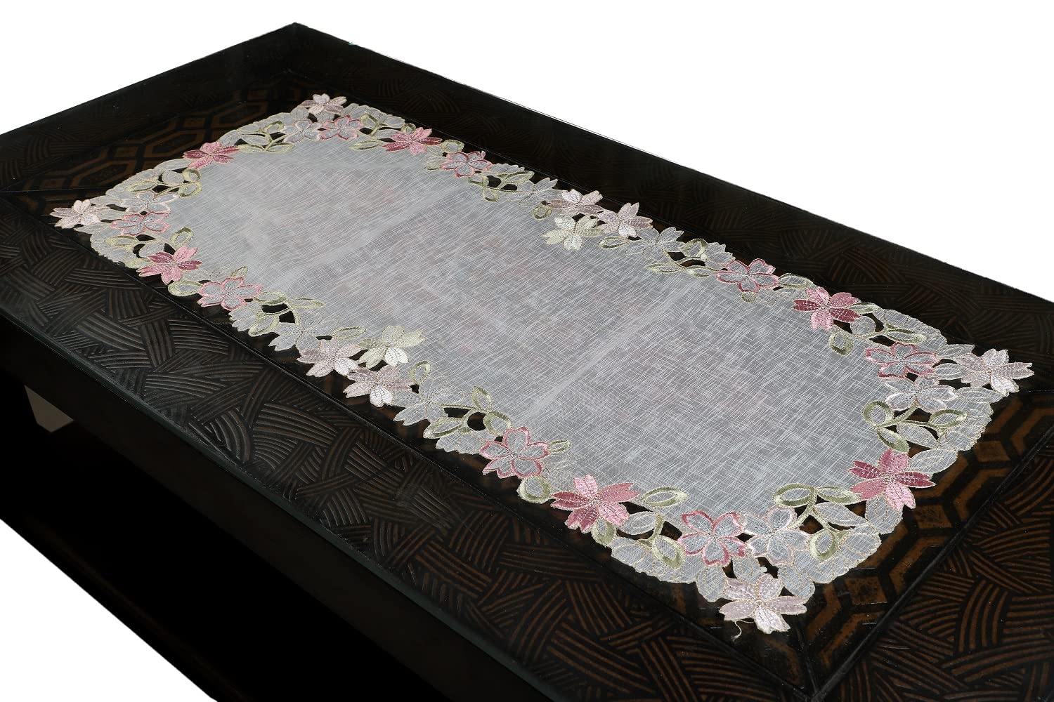 MONKDECOR Tissue Embroidery 08136 Centre Table Runner (Size- 16x33 Inches)- Pink-image-33