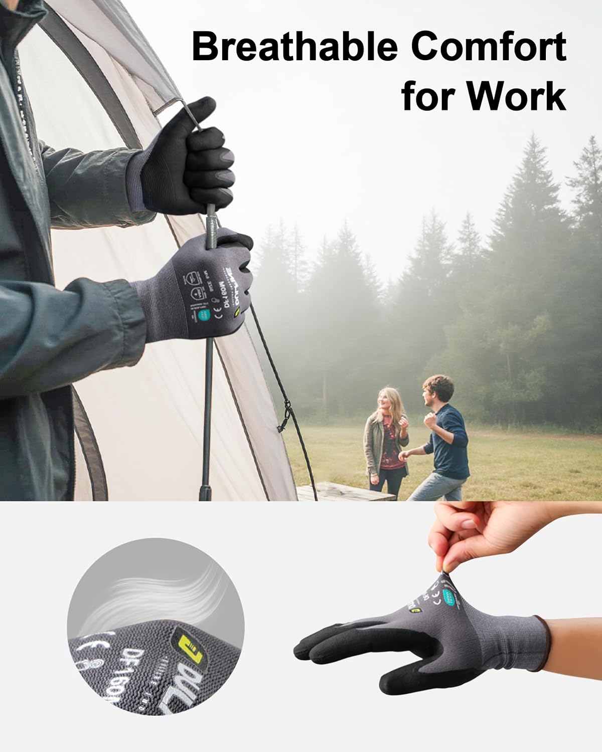 DULFINE Safety Work Gloves MicroFoam Nitrile Coated-12 Pairs Pack,Seamless Knit Nylon Glove with Black Micro-Foam Nitrile Grip,Ideal for General Purpose,Automotive,Home Improvement,Painting(Small) - Image 6