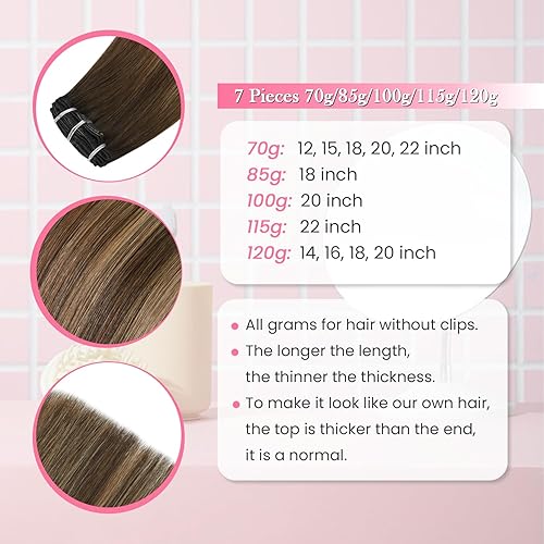 Miniatura 5 de Aison Extensiones de cabello con clip balayage de cabello humano real, extensiones de cabello ombre 100% de cabello humano para mujer, 12 pulgadas,