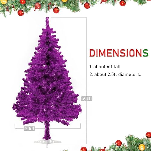 Miniatura 2 de Árbol de Navidad morado, árbol de Navidad de Halloween de 6 pies para decoración de fiestas de temporada, árbol de vacaciones artificial con 550