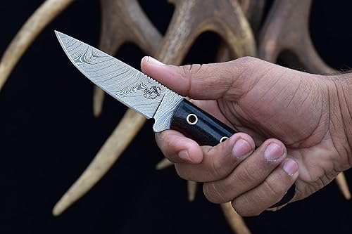 Miniatura 6 de Knives Ranch Cuchillo de acero de Damasco hecho a mano, construcción de espiga completa, mango de micarta de arpillera, funda resistente para