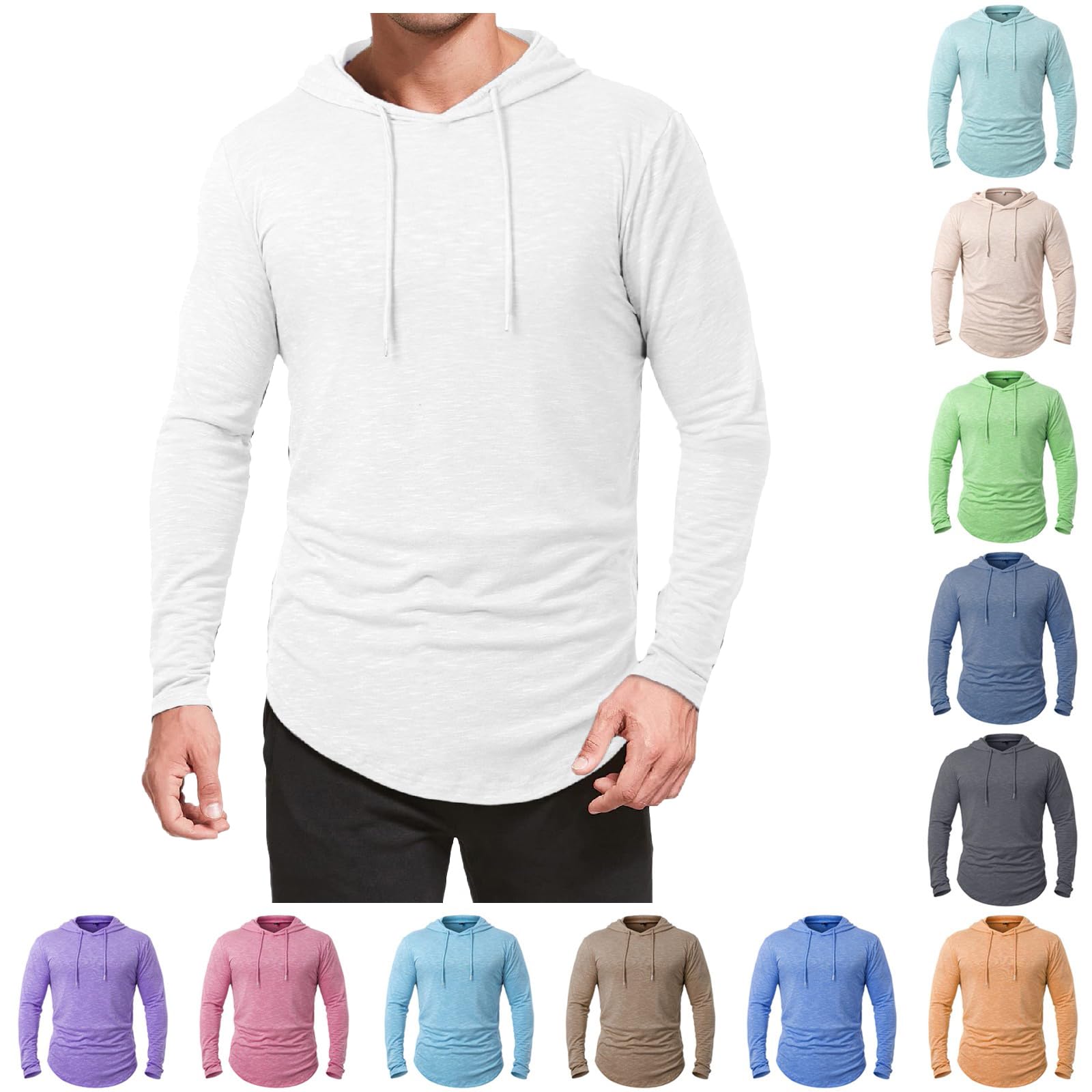 Acheter Sweat-shirt à Capuche à Manches Longues Pour Hommes, Couleur Unie, Noir Et Gris, Pour Sport, Fitness, Gym, Course à Pied, Pull Décontracté, Nouvelle Collection 2023