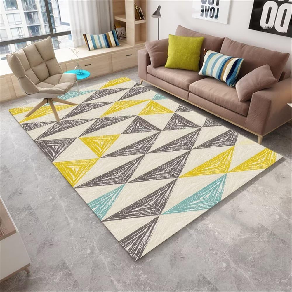 Tapis de sol jaune graffiti pour illuminer une chambre de fille au motif triangle moderne