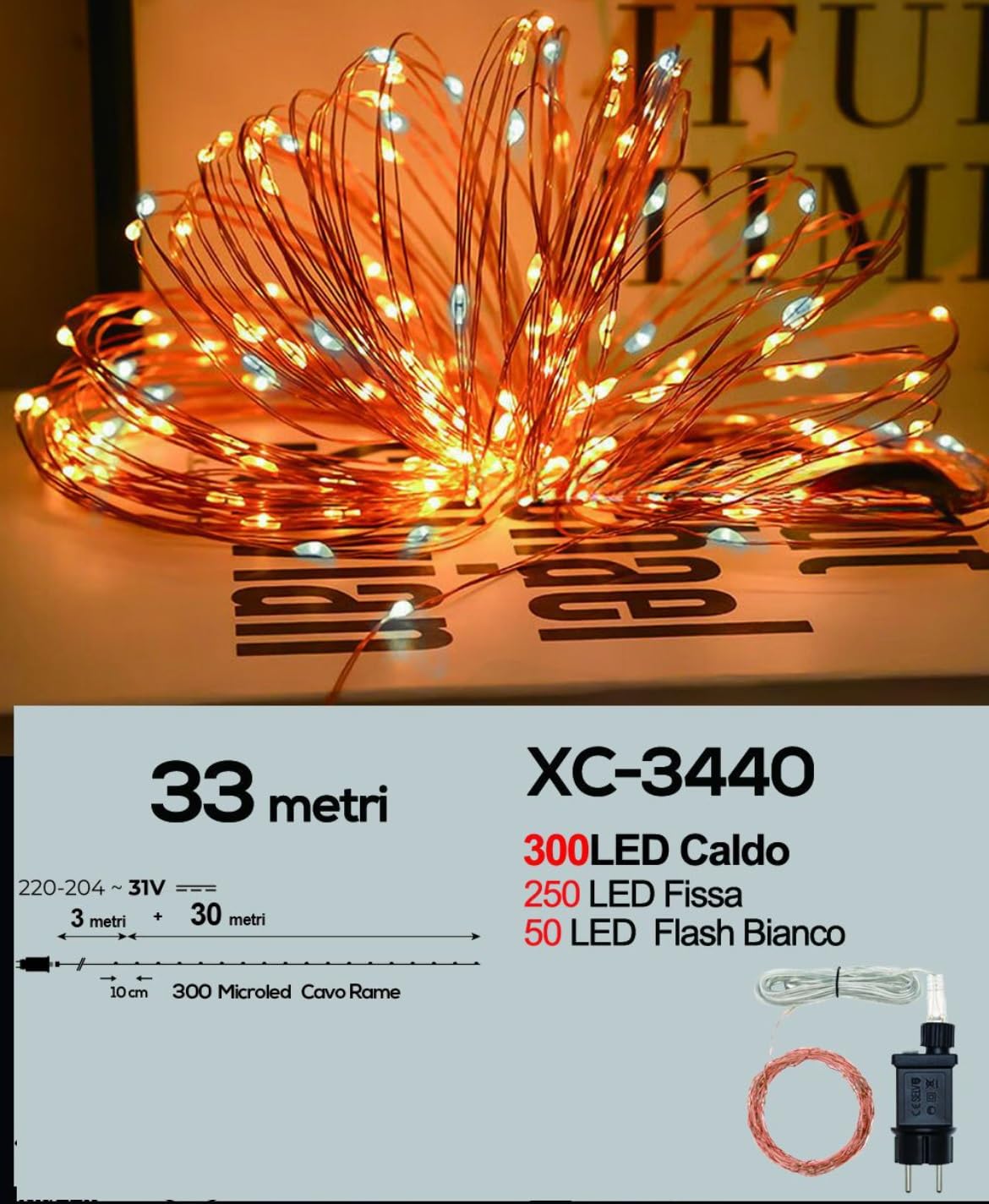Catena Luminosa Starlight 5m 300 LED A Fuochi D'Artificio - Rosa E Bianco, Impermeabile Per Decorazioni
