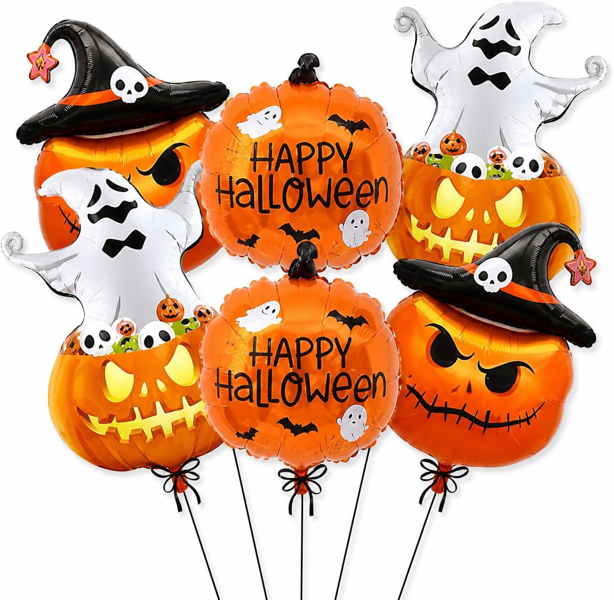 Pumpkin Head Set 1, 18-Inch Halloween Aluminum Foil Balloon Set, Cartoon Party Decoration and Photo Prop