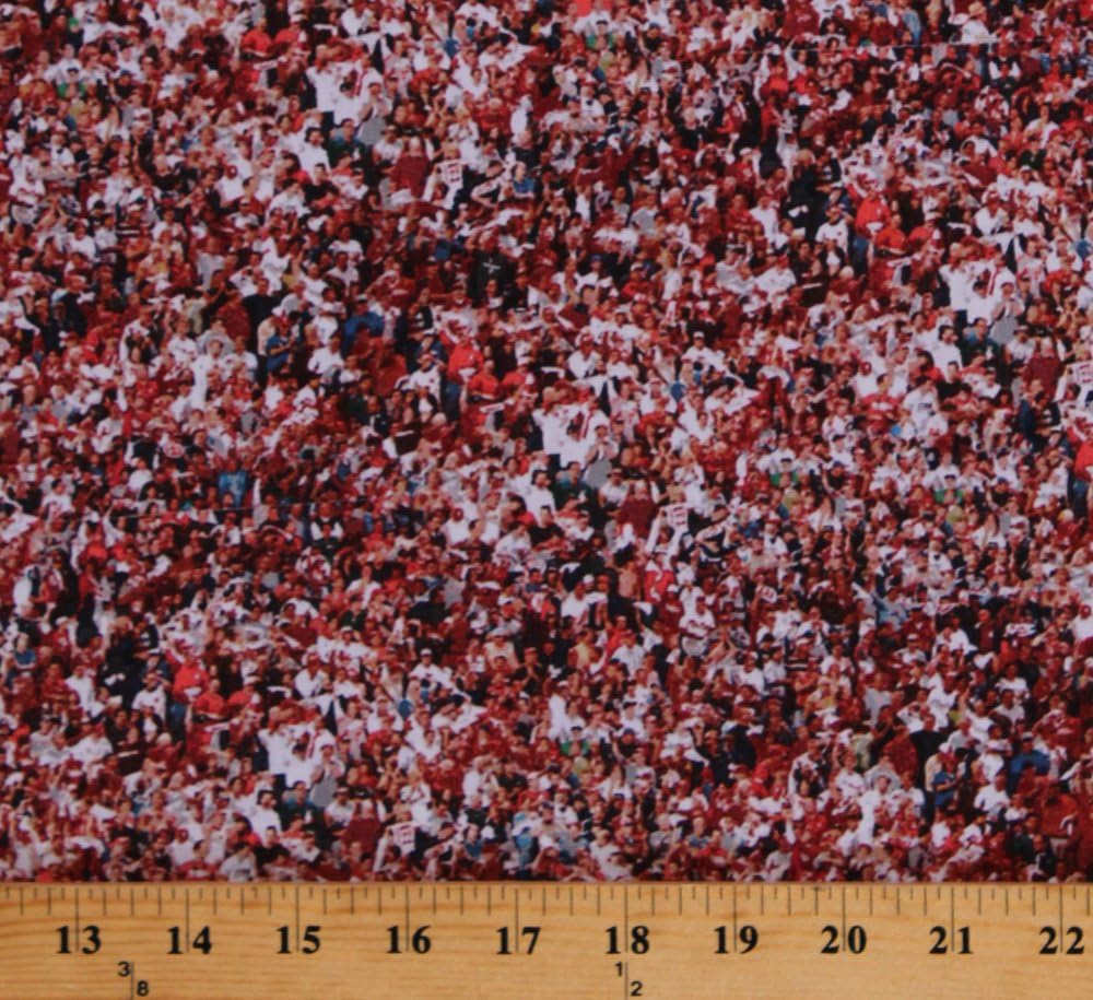 Cotton Spectators Crowds of People Fans Baseball Game Ballpark Stadium Sports Hit, Run, Score Cotton Fabric Print by The Yard (9071-080-RED)
